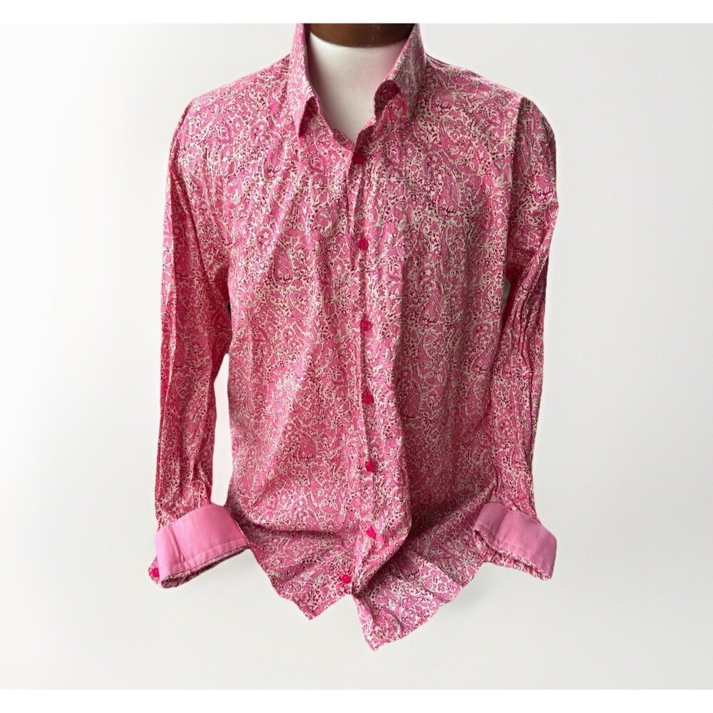 Bertigo Mens Pink Floral Scroll Shirt Size 3XL Slim 100% Cotton Long Sleeve